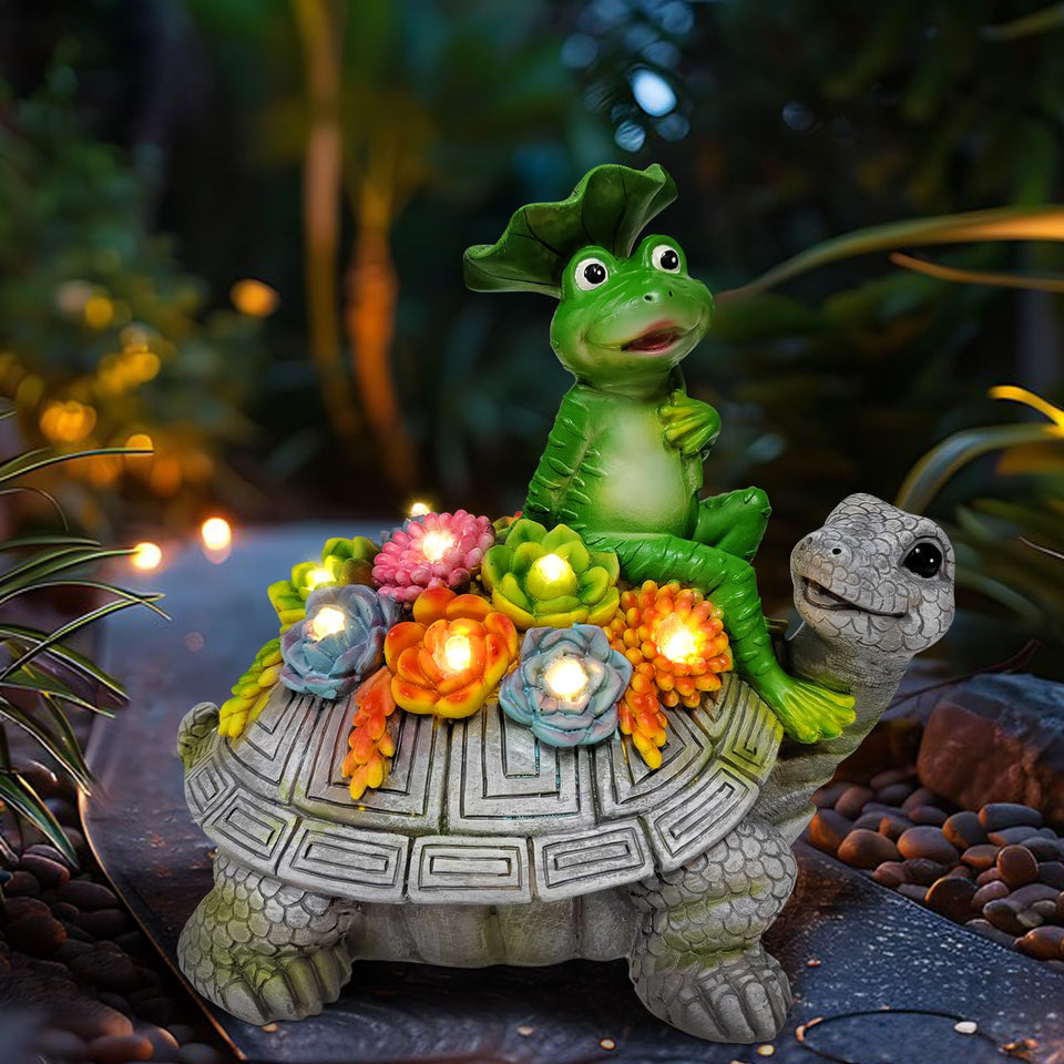 ILLUMINEW solar garden turtle statue glows at night for curb appeal