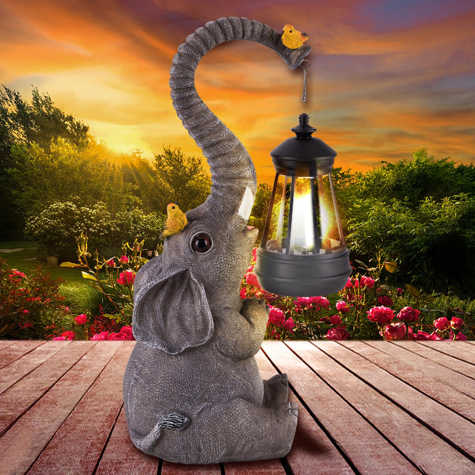 ILLUMINEW solar elephant lantern enhances garden evenings with a warm, inviting glow.
