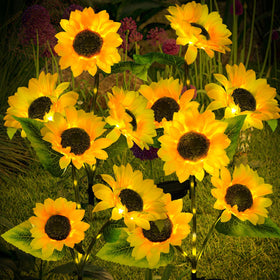 ILLUMINEW sunflower stake light with a 6-inch bloom adds daytime charm and subtle night glow.
