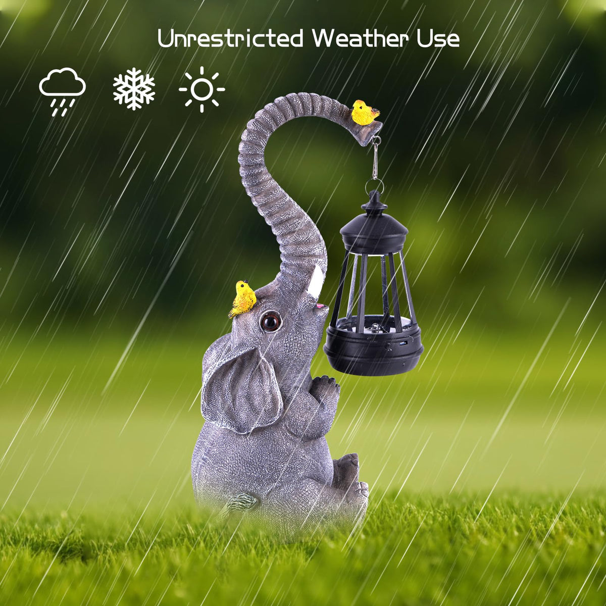 ILLUMINEW waterproof elephant lamp withstands rain while remaining a tasteful outdoor accent.