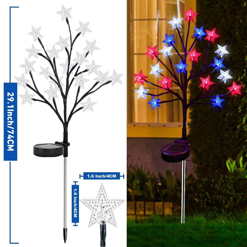 Outdoor yard decor with ILOVERD patriotic star stakes lit for celebration