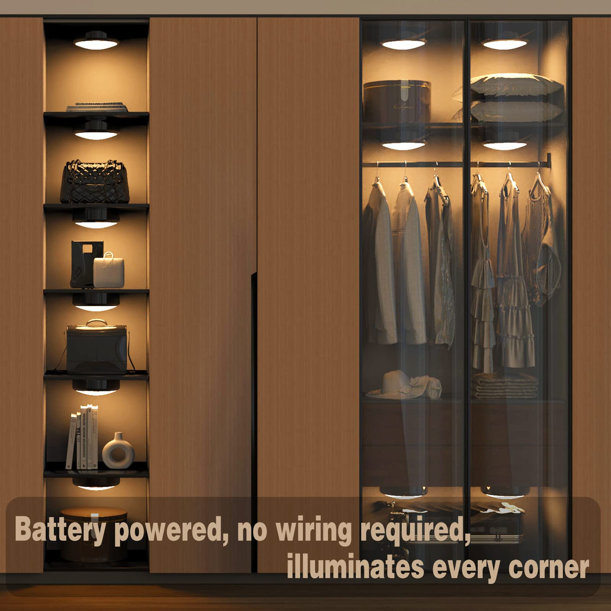 ILYXY puck lights with easy touch and remote control for color and brightness.