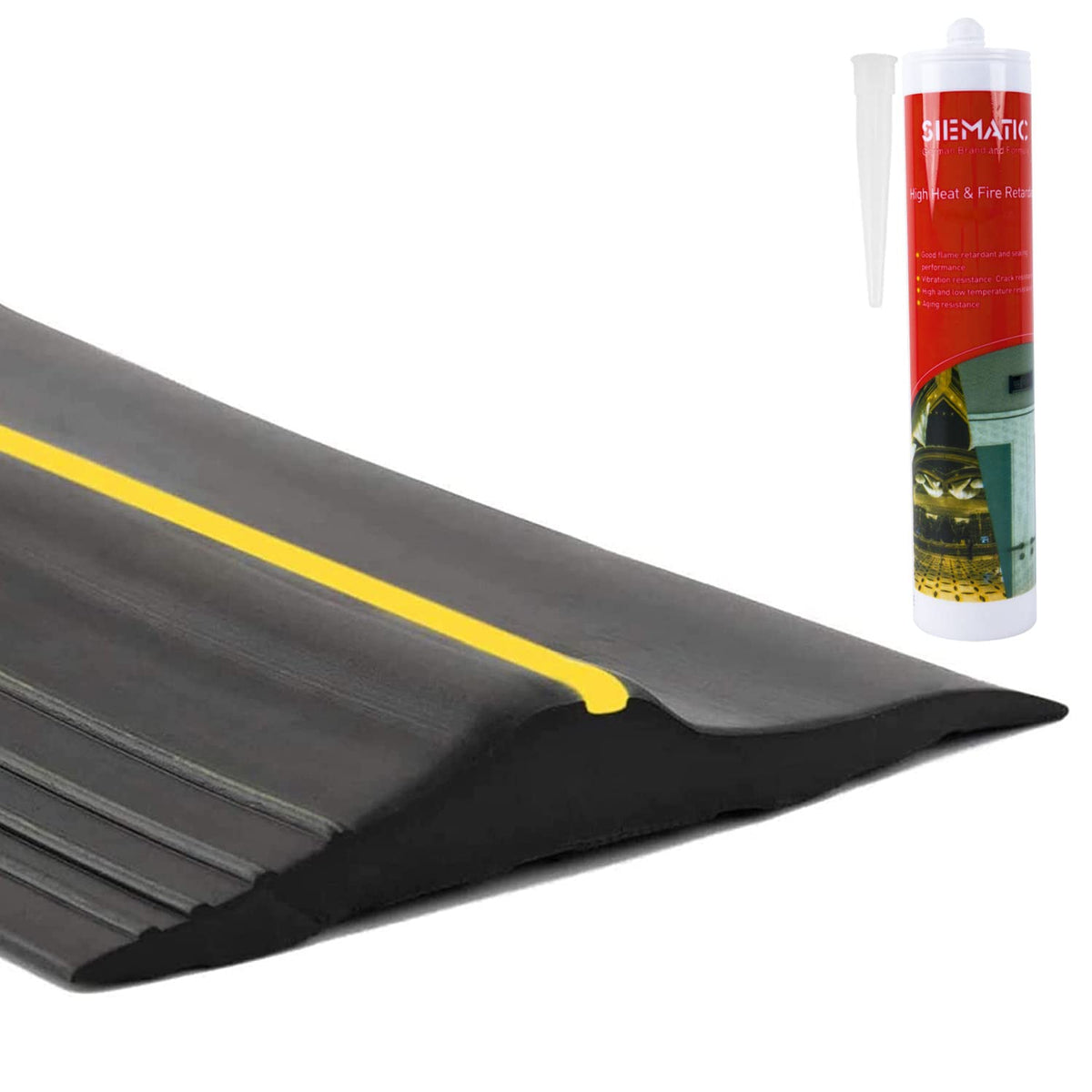 ToLanbbt 10ft Universal Garage Door Threshold Strip with 300ml Adhesive – Weatherproof Seal (Black & Yellow)