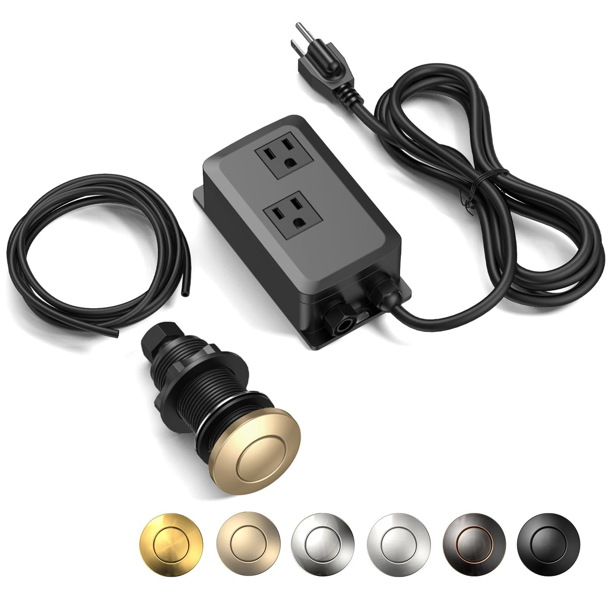 ANWOLL Garbage Disposal Air Switch Kit – Champagne Bronze, UL Listed, Dual Outlet, Long 3.6-Inch
