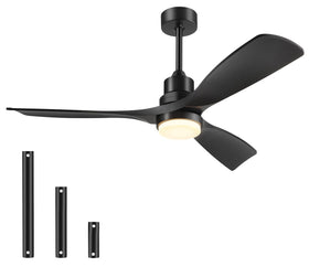 Forrovenco 52-Inch Black Ceiling Fan with Lights — Remote, 3 Downrods, Quiet DC Motor | 6500 CFM
