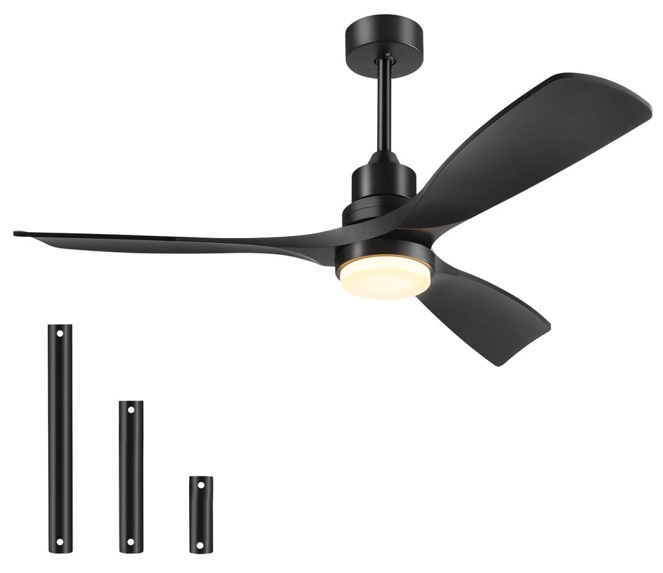 Forrovenco 52-Inch Black Ceiling Fan with Lights — Remote, 3 Downrods, Quiet DC Motor | 6500 CFM