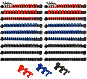 AMM 18-Piece Socket Organizer – Heavy-Duty ABS Rail for 1/2, 3/8, and 1/4 Inch Drives