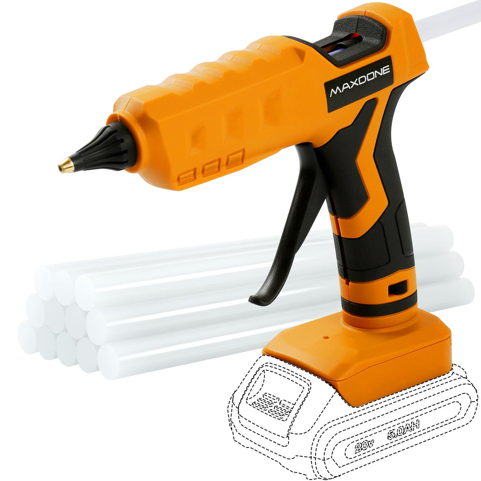 MAXDONE 100W cordless glue gun with DeWalt 20V battery compatibility for versatile repairs