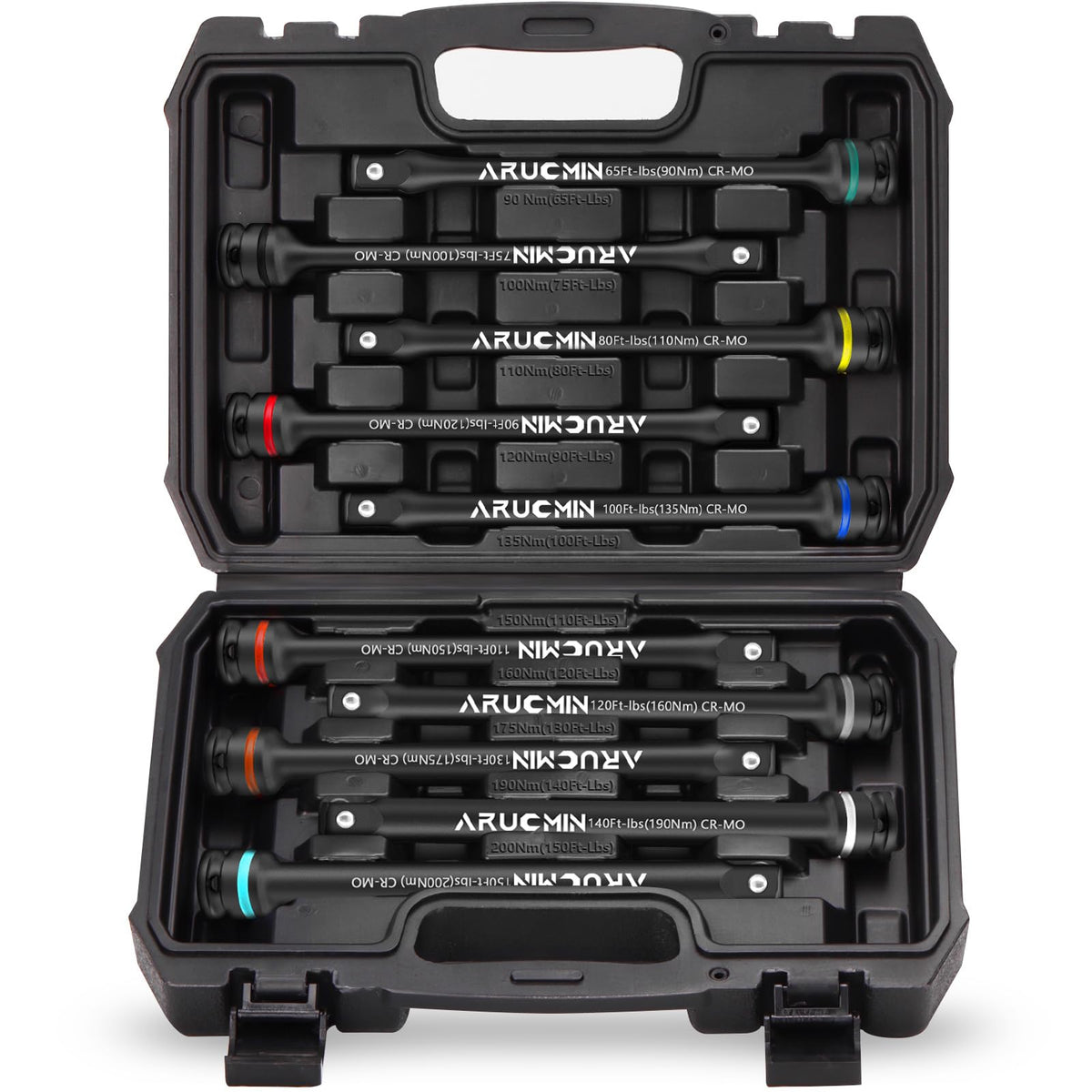 ARUCMIN 1/2 Drive Torque Limiting Extension Bar Set – 10-Piece Lug Nut Torque Sticks 65-150 ft-lbs