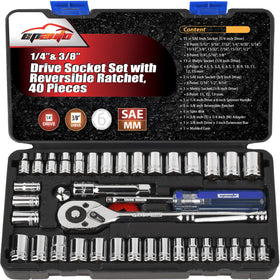 EPAuto 40-Piece Socket Set with 72-Tooth Reversible Ratchet – 1/4