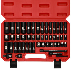 MIXPOWER 3/8 Drive Deep Impact Socket Set – 49 Pc SAE & Metric, 6-Point, CR-V Steel