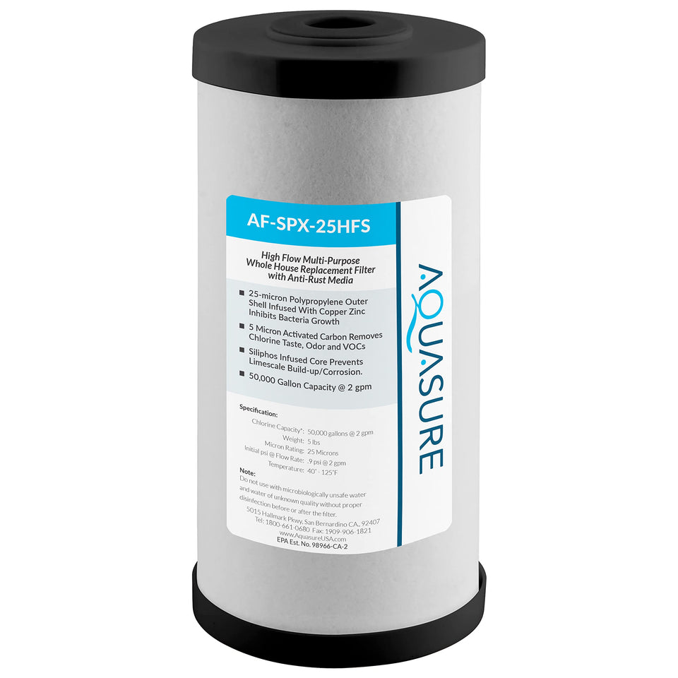 Aquasure Fortitude V2 AF-SPX-25HFS 3-Stage Whole House Filter Cartridge – Sediment, Carbon, Siliphos