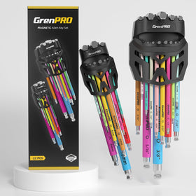 GRENPRO 22-Piece Allen Wrench Set | Metric & SAE, Color-Coded, Magnetic, Long-Arm Ball-End
