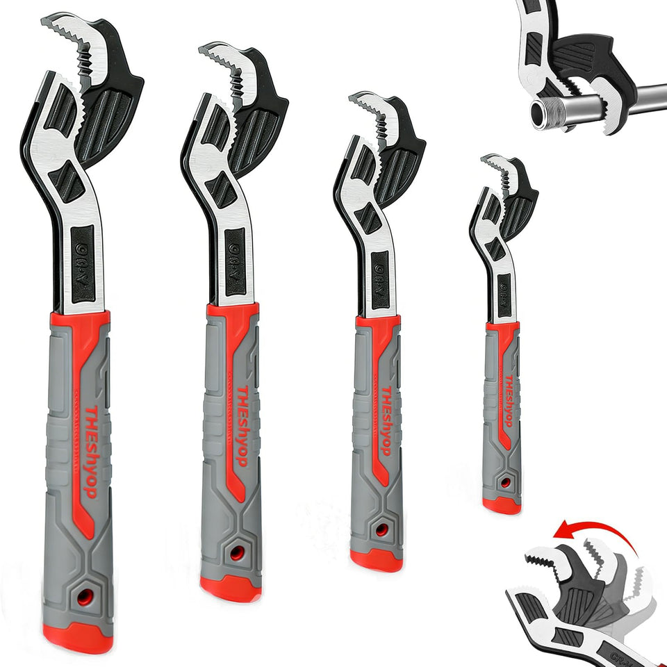 THEshyop 4 Pcs Self-Locking Pipe Wrench Tool – 6–8–10–12 Inch Set | Chrome Vanadium Alloy, Non-Slip Handle, Universal Adjustable Wrench