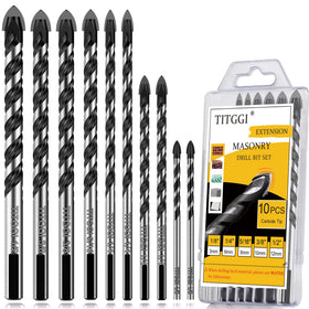 TITGGI 10pcs masonry drill set packaging showcases durable carbide tips.