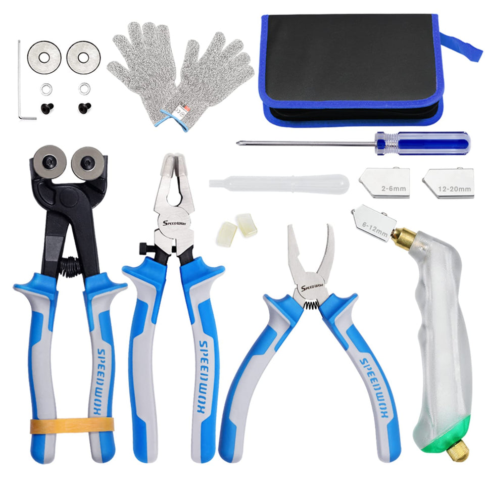 SpeedWox 20-Piece Heavy-Duty Mosaic Glass Nippers Set with Oil-Feed Cutter & Pliers