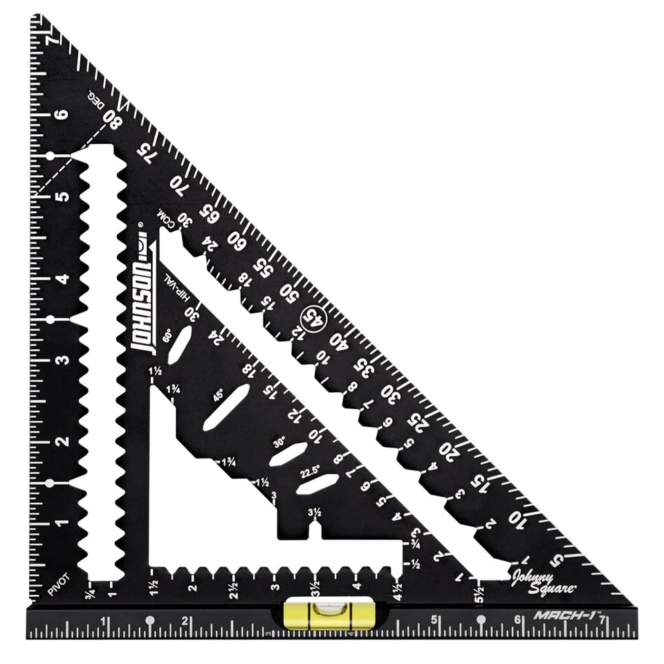 Johnson Johnny Square MACH-1 cutout marking for fast, precise layout on studs and joists.