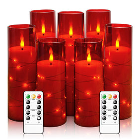 Eebuss Flameless Candles with Embedded Star String – 7‑Piece Red Set with Remote & Timer