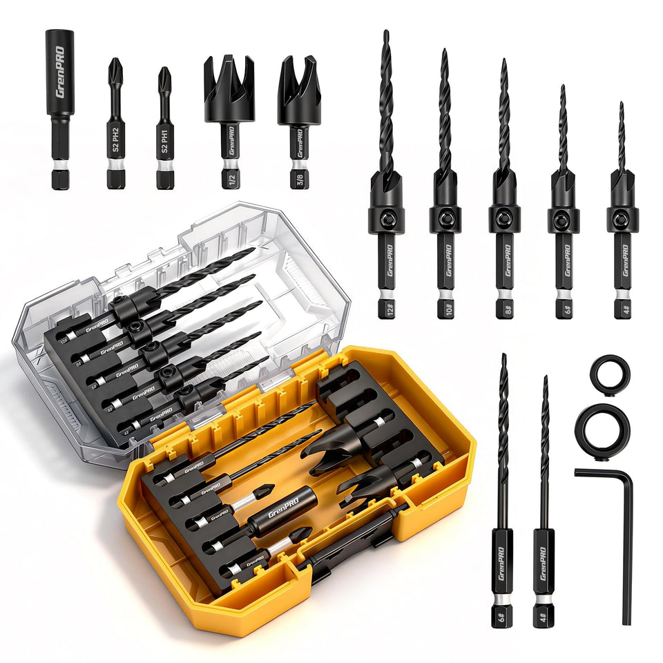 GRENPRO 15-Piece Countersink Drill Bit Set | Nitro HSS, 1/4 in Hex Shank