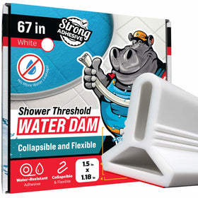 Hippo Dam Shower Threshold Water Dam Barrier 67-inch White – Collapsible Water Guard for Walk-In Showers