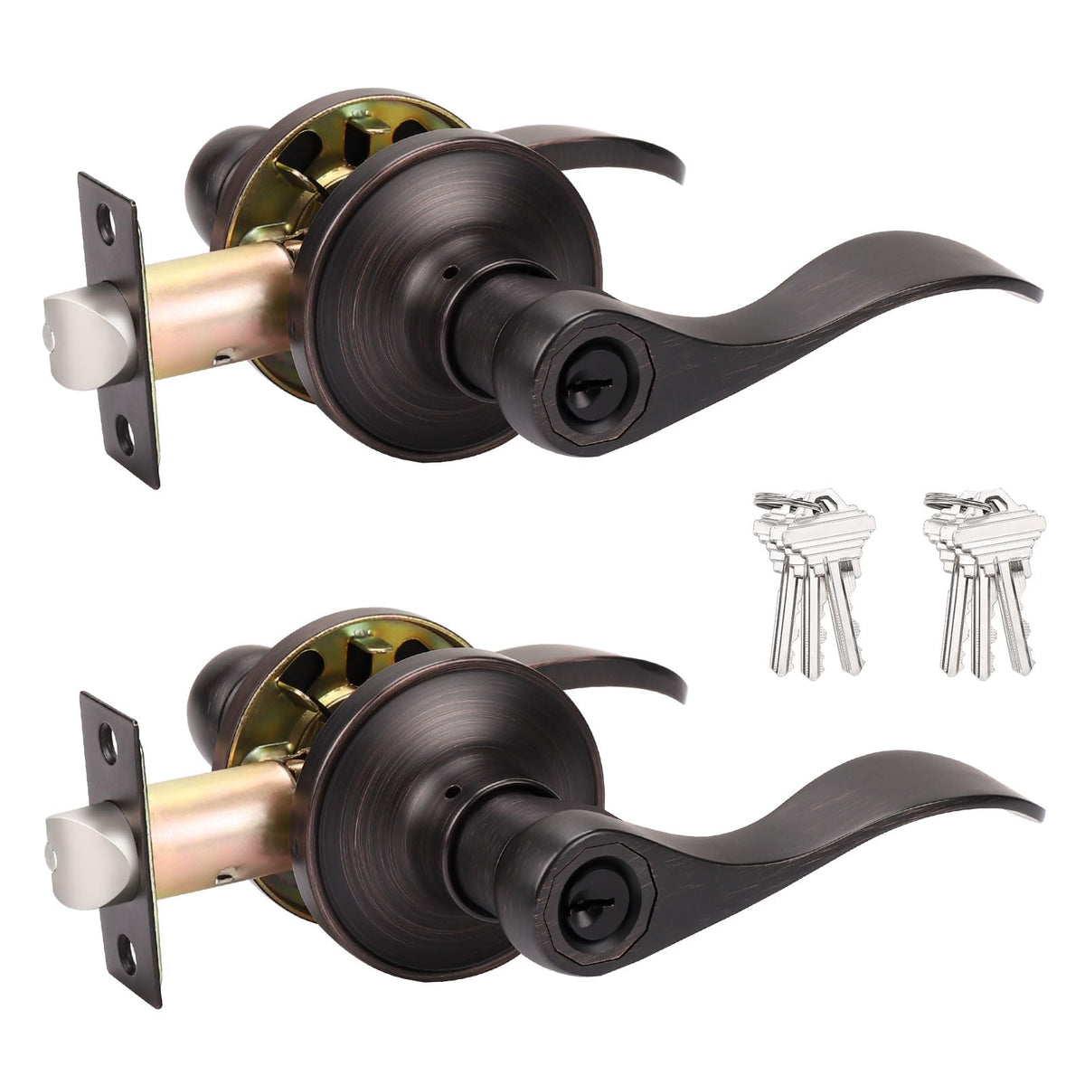 Probrico 2 Pack Entrance Lever Door Handles – Oil Rubbed Bronze, Keyed Alike, Reversible