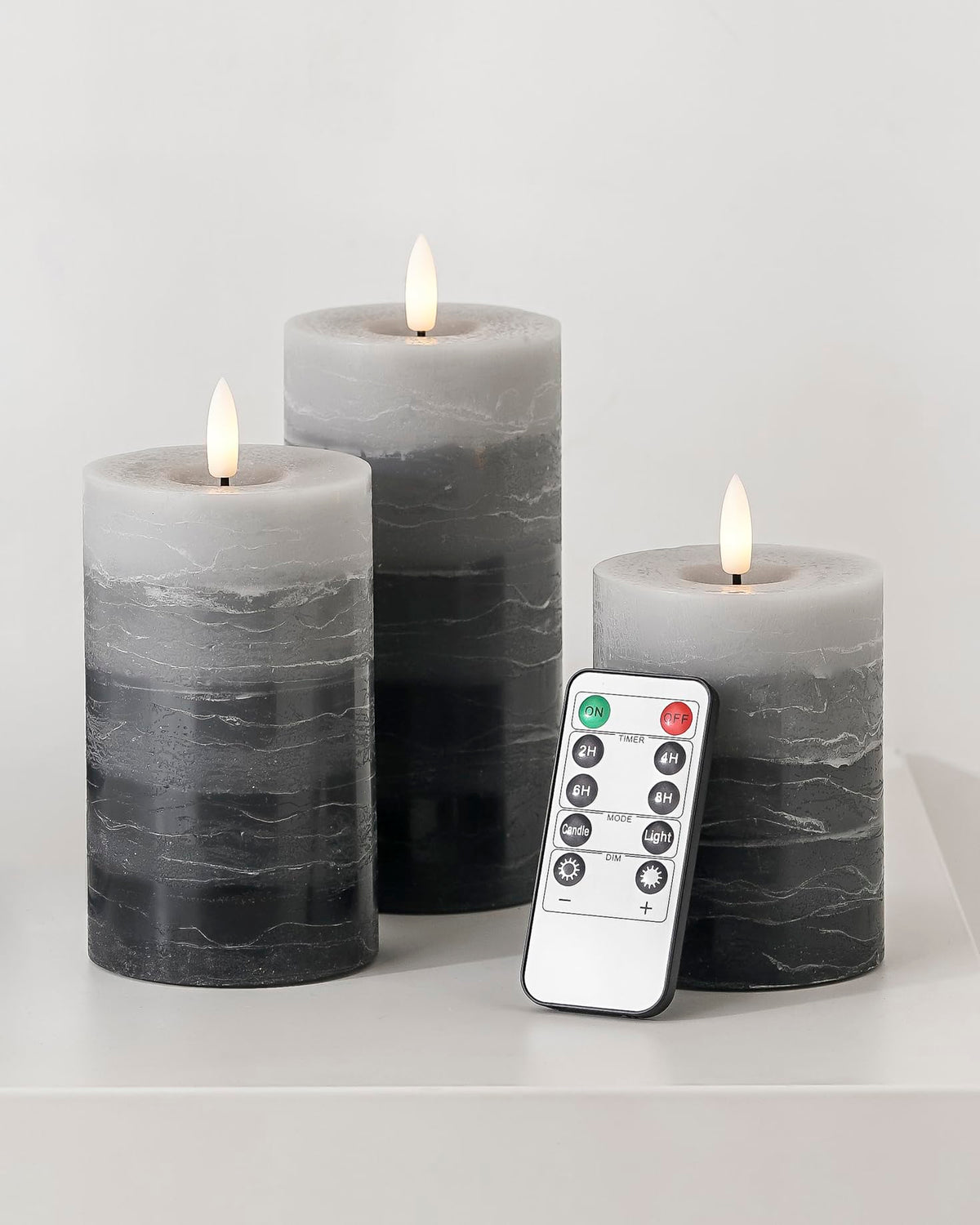 Stmarry Distressed Gradient Gray Flameless Candles (Set of 3) | Real Wax Pillar Candles, Remote & Timer