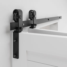 BONIKLUBA 36-Inch Bi-Folding Sliding Barn Door Hardware Kit – Smooth, Quiet, Side-M Mounted Black Rollers (Door Not Included)