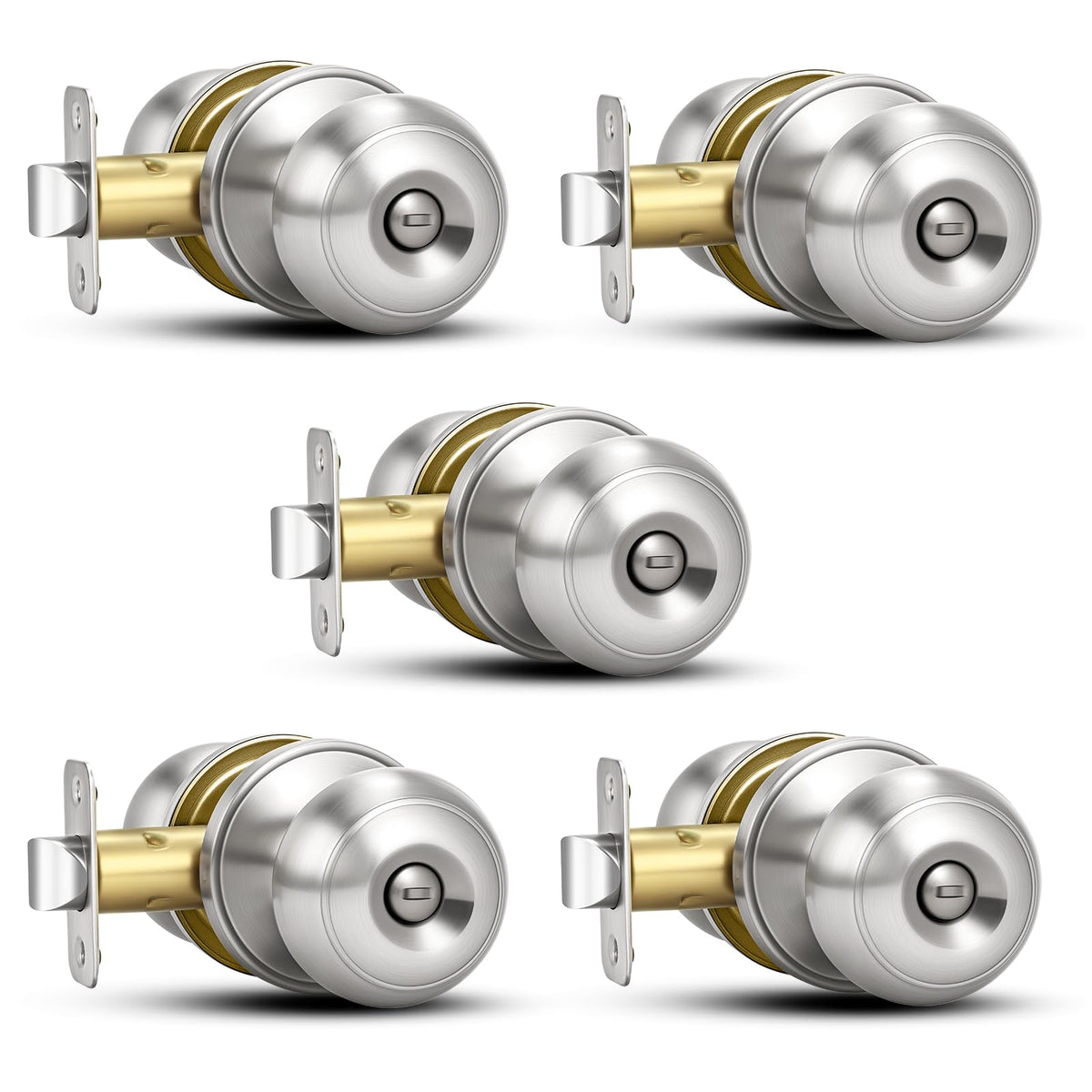 Plustool 5 Pack Brushed Nickel Privacy Door Knobs with Lock – Reversible Interior Doorknobs