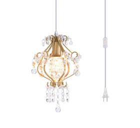 Surpars House Elegant Mini Chandelier Plug-In Crystal Pendant Light Golden