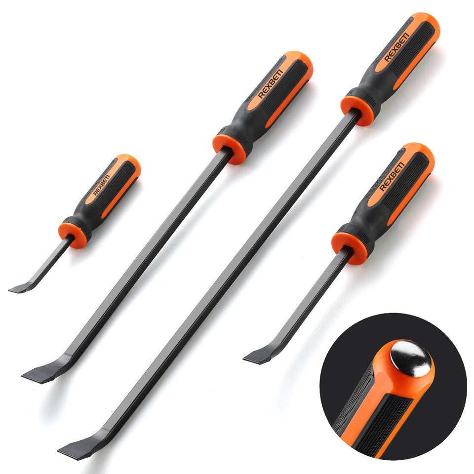 REXBETI Pry Bar Set – 4-Piece Heavy Duty Pry Bars (8, 12, 18, 24 in) with Thick Strike Cap