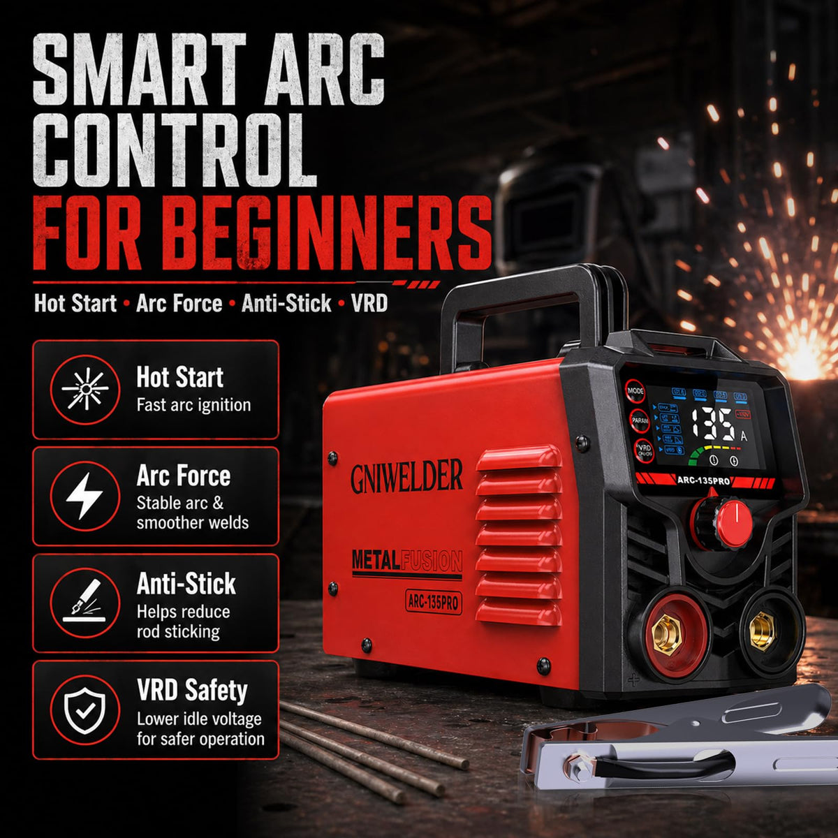 GNIWELDER 135A Mini Stick Welder 110V — Portable DIY Arc Welder