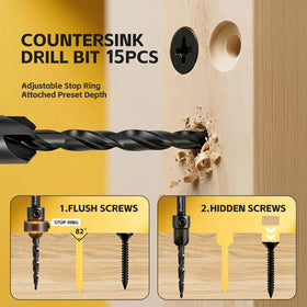 GRENPRO 15-Piece Countersink Drill Bit Set | Nitro HSS, 1/4 in Hex Shank