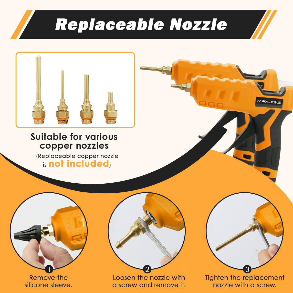 MAXDONE cordless glue gun with LED indicator for quick status check