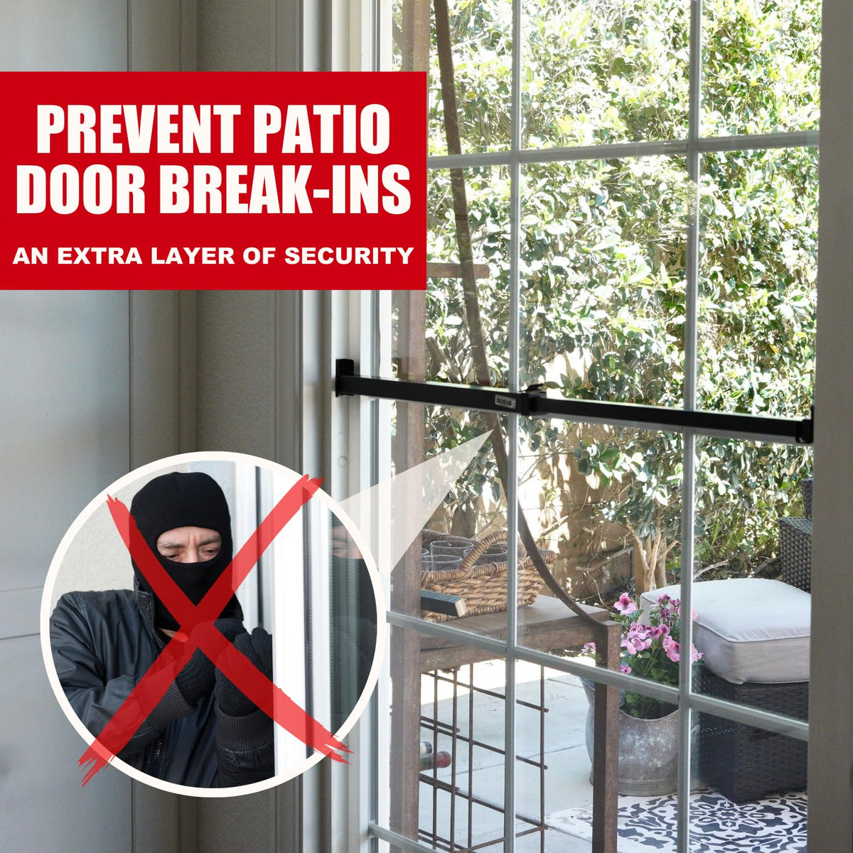 SECURITYMAN Sliding Door Security Bar – Adjustable Anti-Lift Lock (18.75-51.1) Black