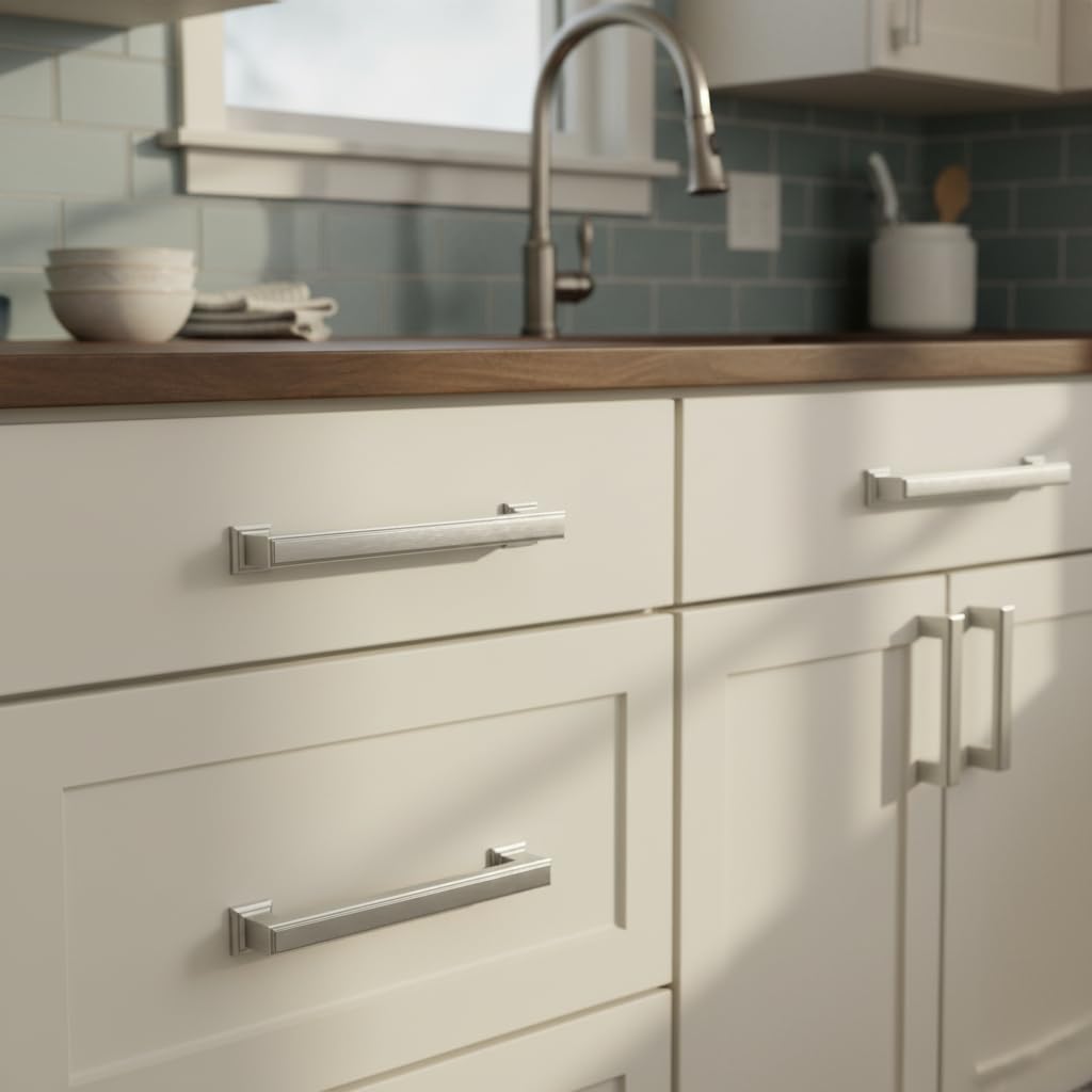 Alzassbg 10 Pack Brushed Satin Nickel Cabinet Pulls - 5 Inch Hole Center AL3071SN