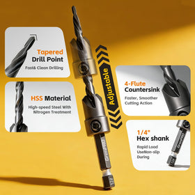 GRENPRO 15-Piece Countersink Drill Bit Set | Nitro HSS, 1/4 in Hex Shank