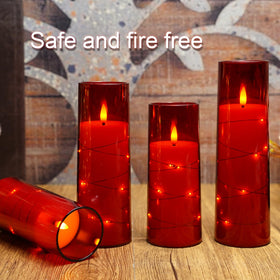 Eebuss Flameless Candles with Embedded Star String – 7‑Piece Red Set with Remote & Timer