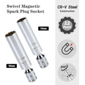 AEROFORCE 14PC 3/8 Drive Spark Plug Socket Set with Torque Wrench – Swivel Magnetic, CR-V Steel