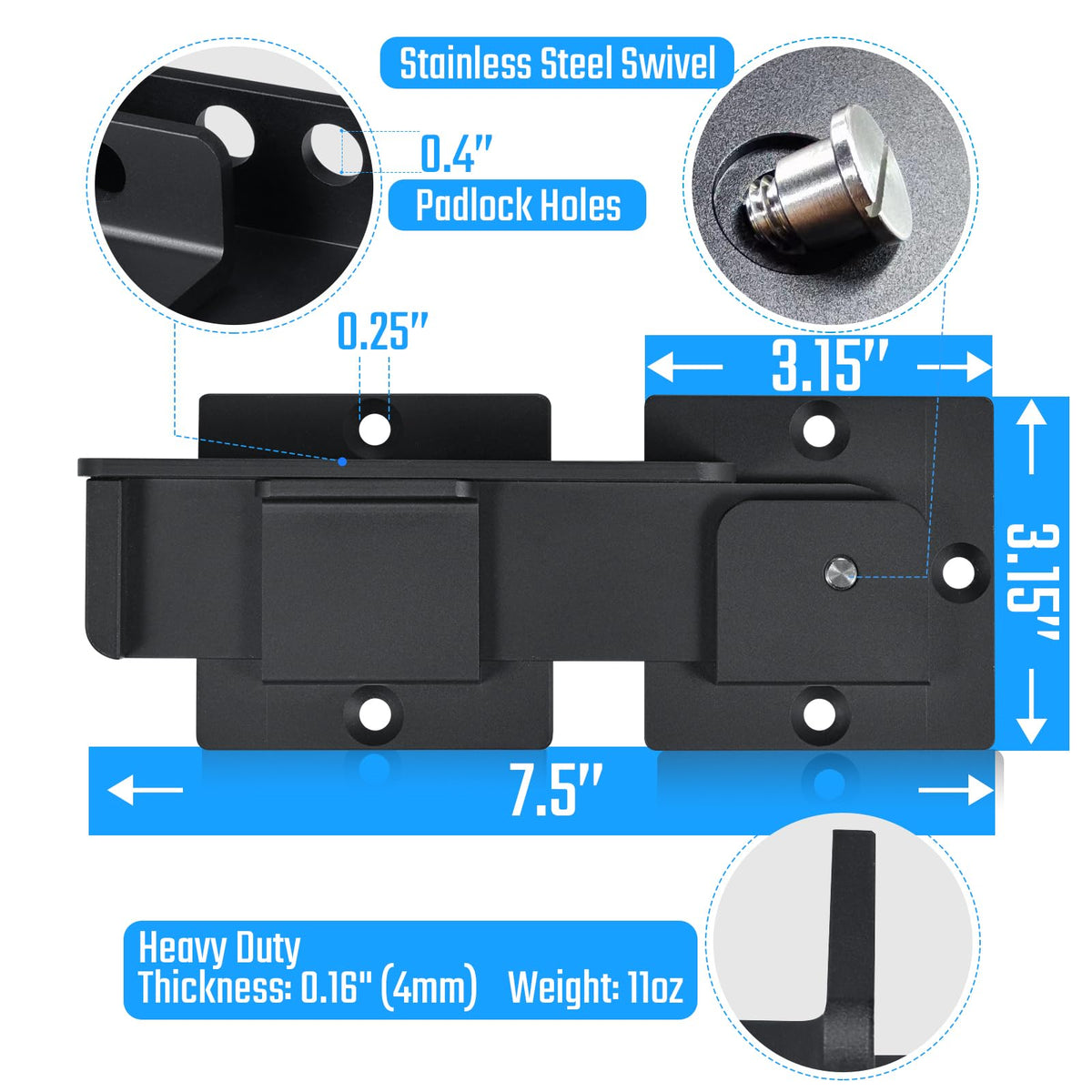 GreaTalent 7.5-inch Flip Gate Latch with Padlock Holes — Heavy Duty Aluminum, Adjustable for Sliding & Swing Doors