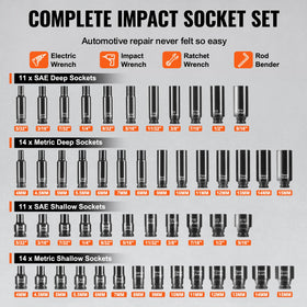 VEVOR 1/4 Drive 55-Piece Impact Socket Set: Deep & Shallow SAE 5/32–9/16, Metric 4–15 mm, 6-Point, CR-V