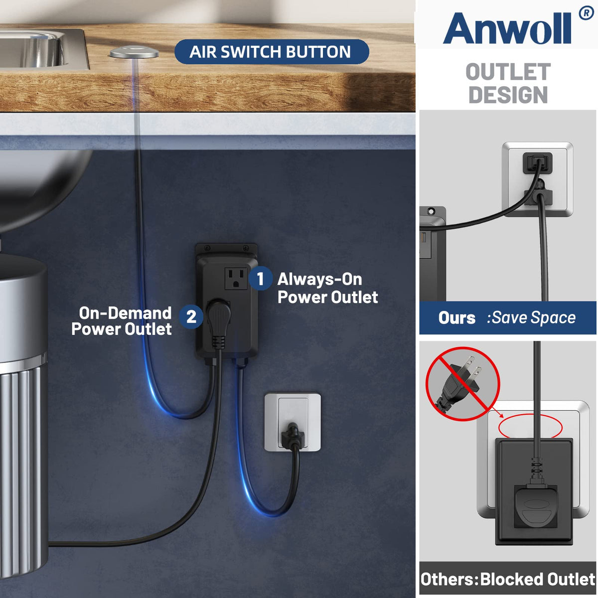 ANWOLL Garbage Disposal Air Switch Kit – Champagne Bronze, UL Listed, Dual Outlet, Long 3.6-Inch