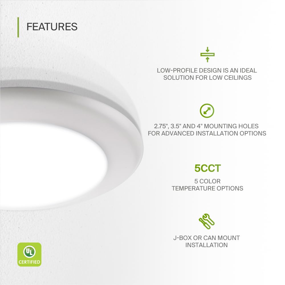 ASD 6 Pack LED Disk Lights 6 Inch - 15W, 5CCT 2700K-5000K, CRI90+, Dimmable Flush Mount, UL