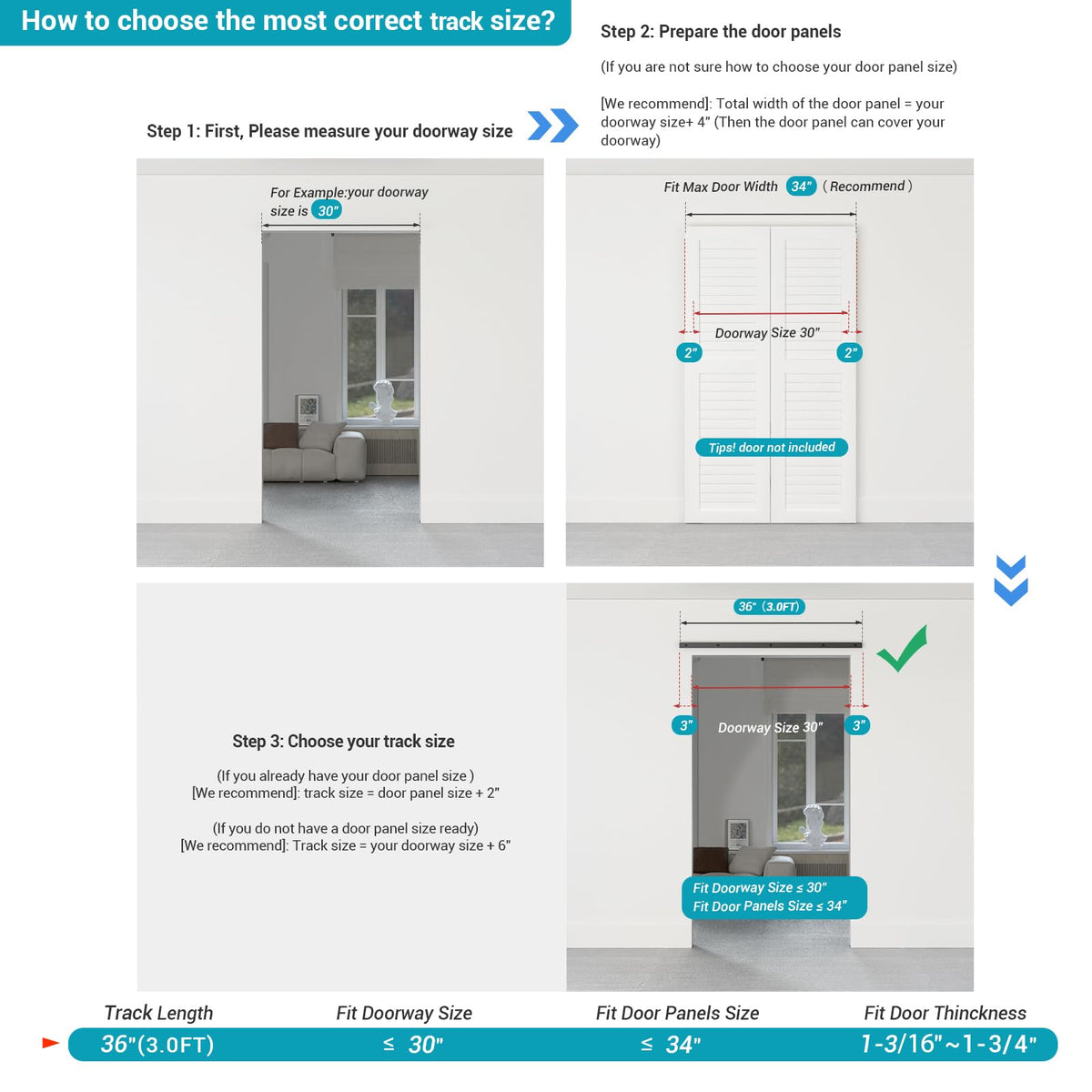 BONIKLUBA 36-Inch Bi-Folding Sliding Barn Door Hardware Kit – Smooth, Quiet, Side-M Mounted Black Rollers (Door Not Included)