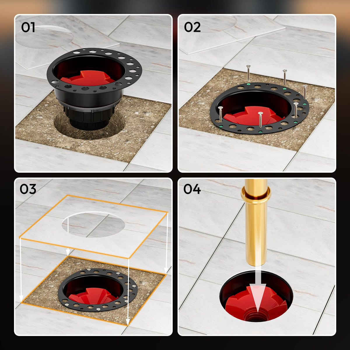 PCQSURE Freestanding Tub Drain Kit – Universal Subfloor, Brass Overflow, 1.5in/2in ABS Adapter