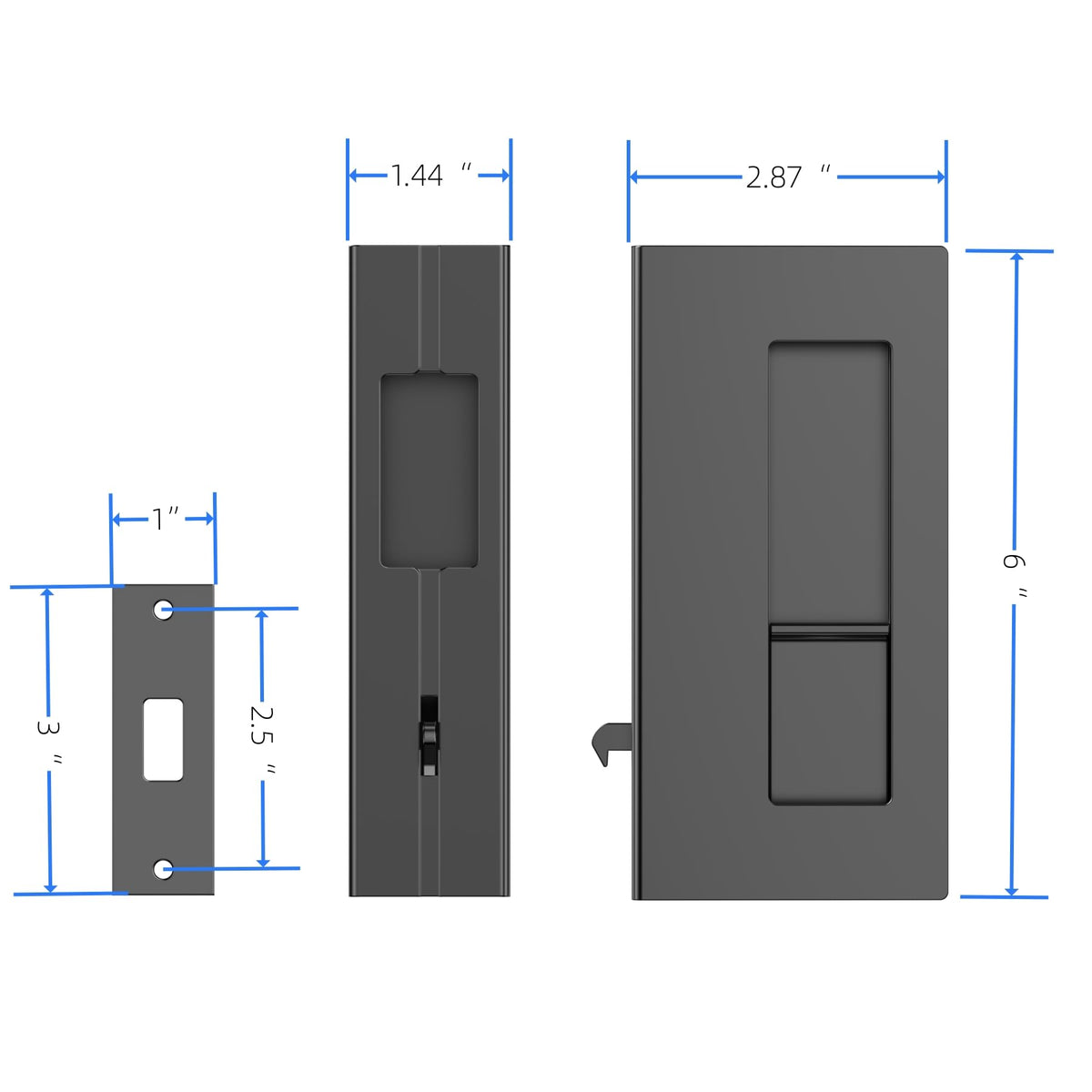 WOFADA pocket door lock mortise installation close-up showing durable stainless steel