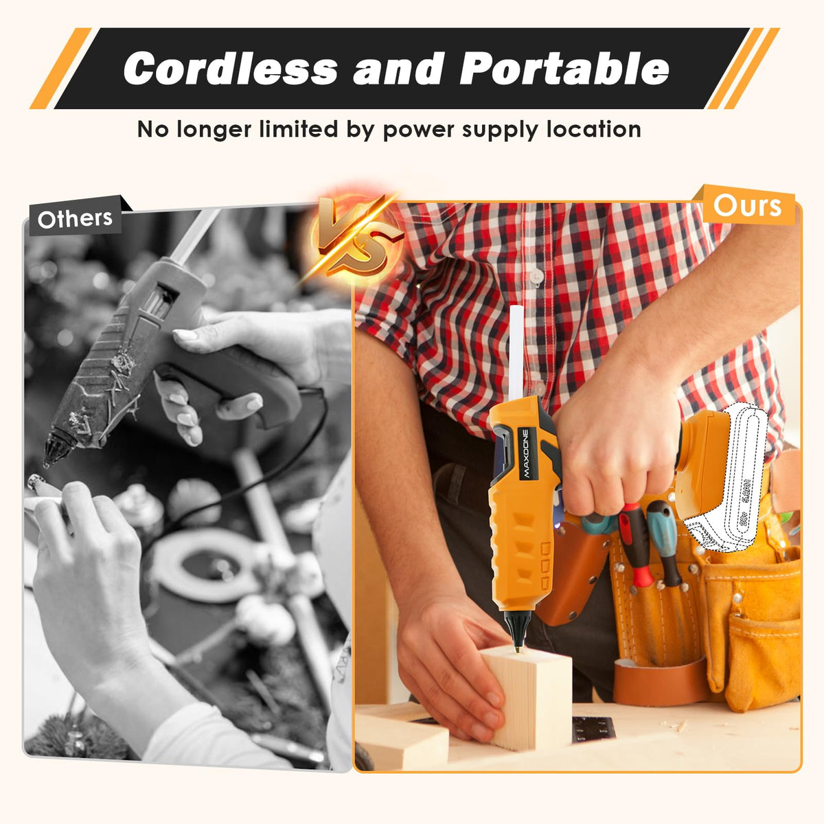MAXDONE glue gun with extended trigger boosts comfort in frequent use