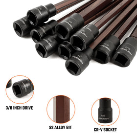 VANQUISH 20-Piece Extra Long Hex Bit Socket Set, 3/8 Inch Drive Allen Socket Set, Metric 3-12mm | SAE 1/8-Inch - 7/16-Inch 8998