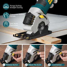 Enventor Mini Circular Saw – 4.8A Corded, Laser Guide, 4000 RPM, 1-1/16-in Depth, 3 Blades