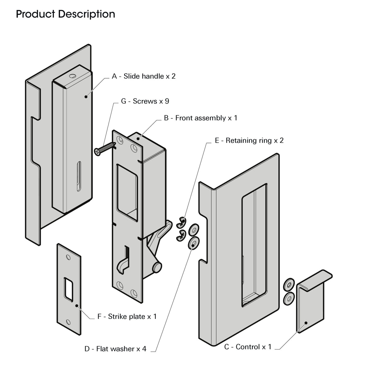 WOFADA pocket door hardware kit with 1:1 template and screws for quick install