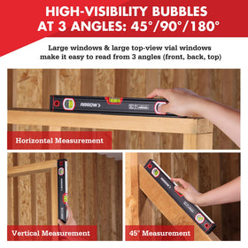 ARROW 16-Inch Magnetic Torpedo Level – 45°/90°/180° Bubbles, Aluminum Body | Arrow Fastener